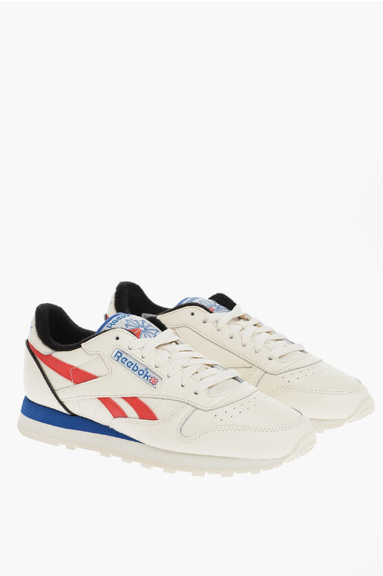 Reebok Classic Contrasting Logo Lace-up Leather Sneakers In White