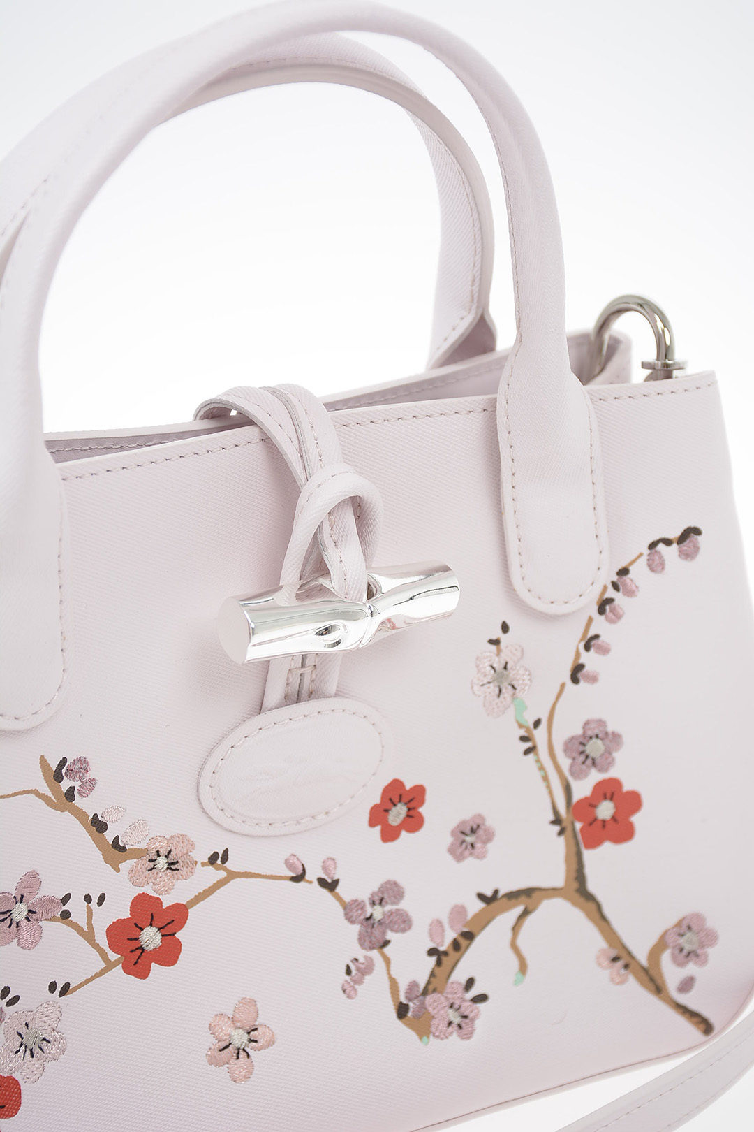 Coated Canvas Mini Tote Bag with Floral Embroideries