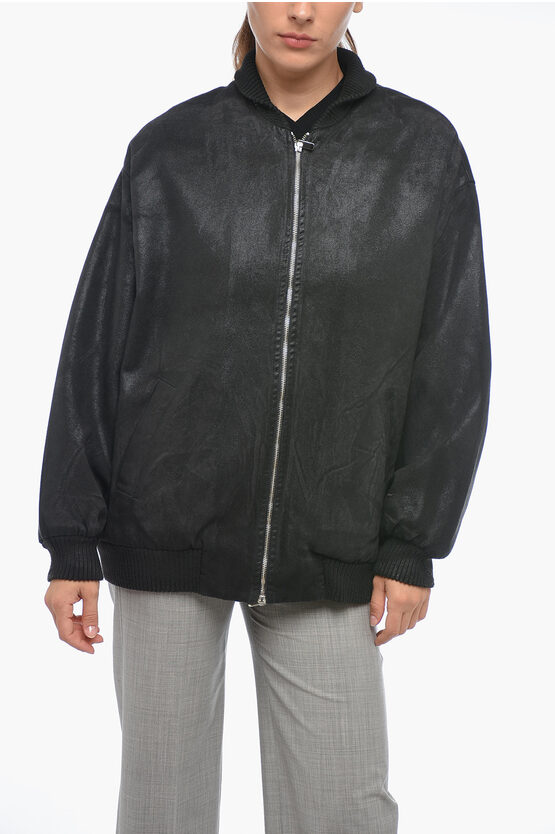 Dont At Me Label Coated Cotton Bomber Jacket With Front Zip