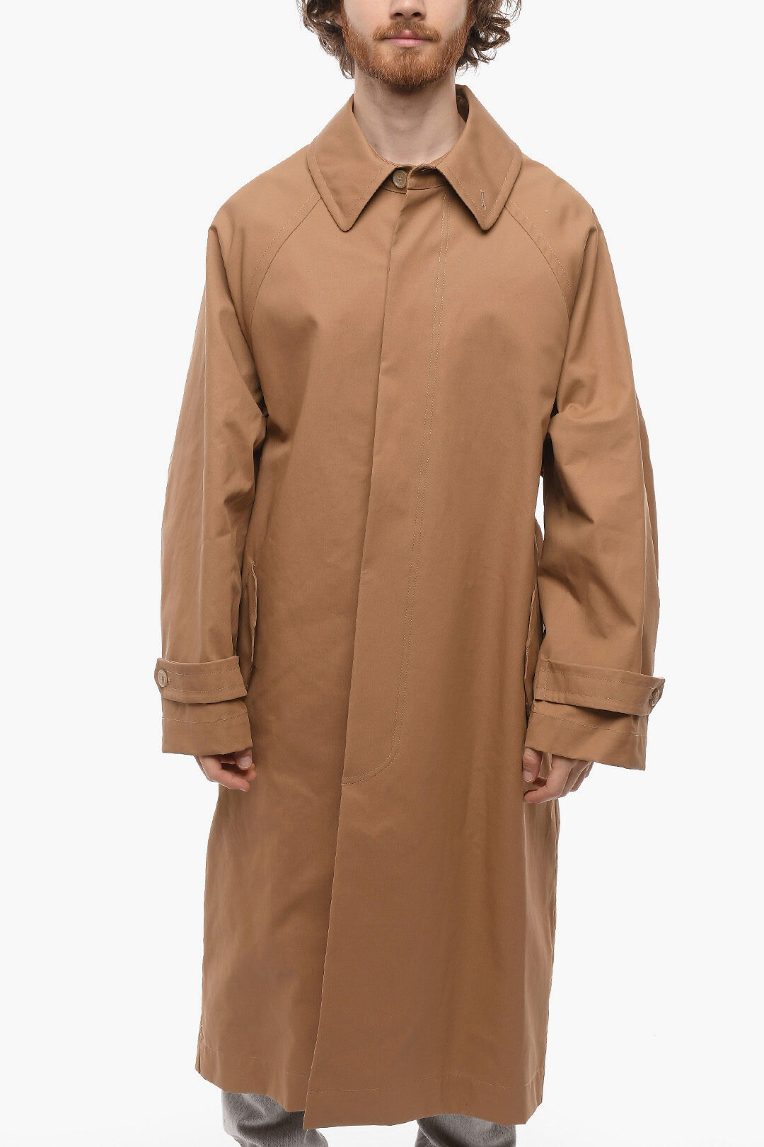 Hed Mayner Coated Cotton Trench Coat with Flap Pockets men 