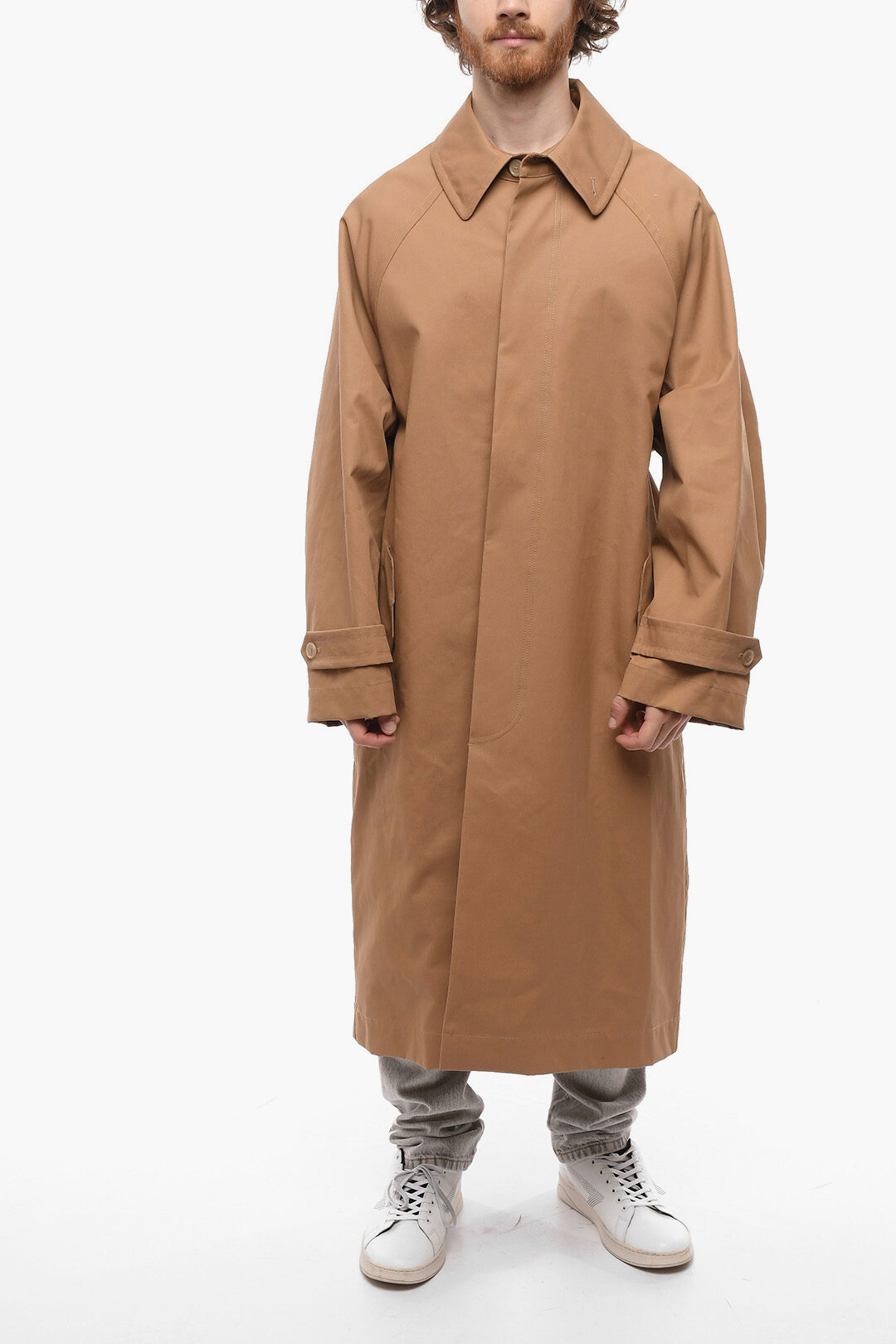 Hed Mayner Coated Cotton Trench Coat with Flap Pockets men