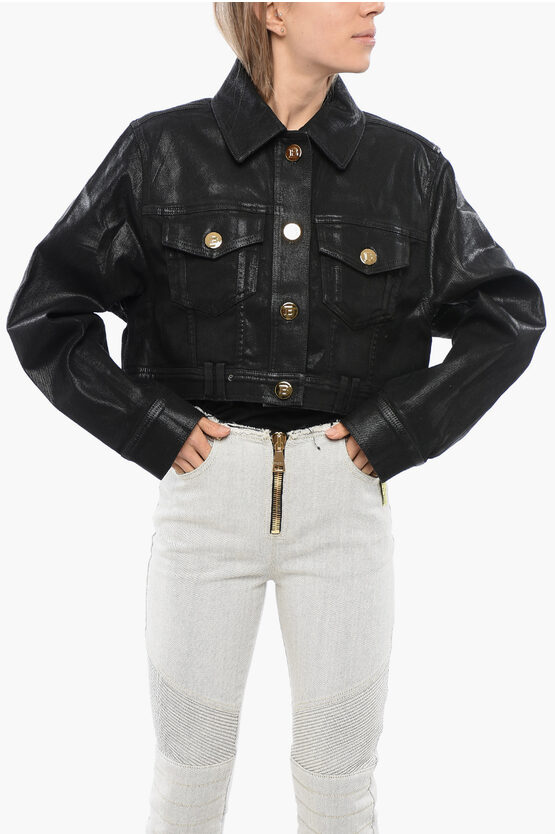BALMAIN COATED CROPPED DENIM JACKET
