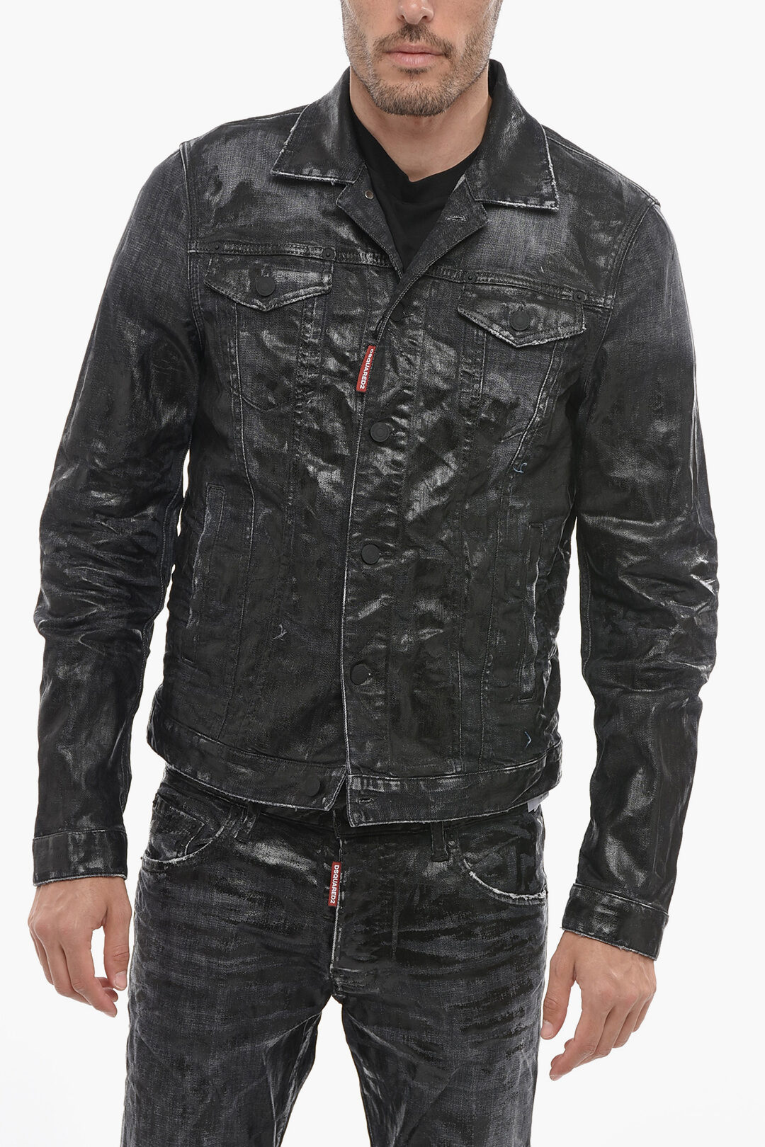 Dsquared2 Coated Denim Jacket with Distressed Detail men Glamood Outlet