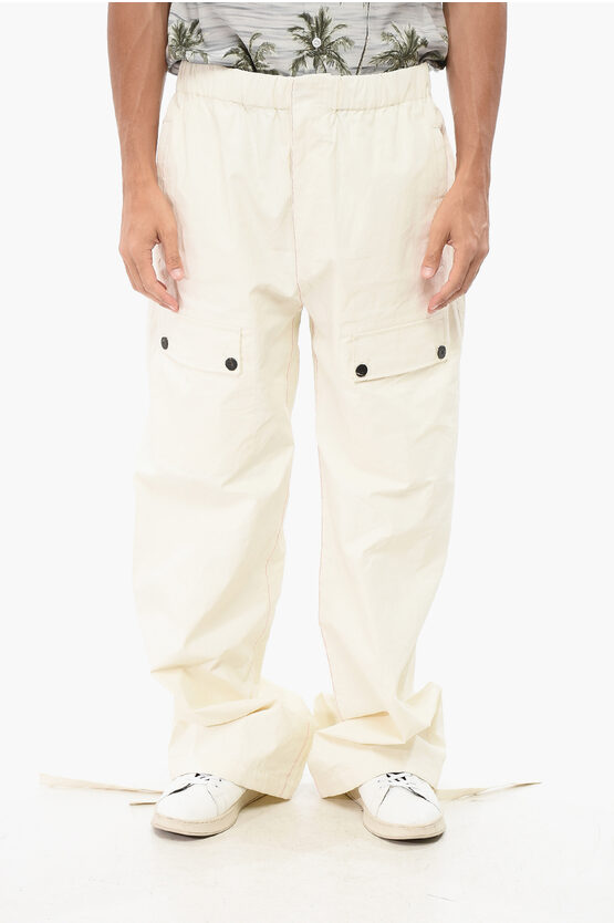 Ferragamo Coated Linen Cargo Pants With Elastic Waistband In White