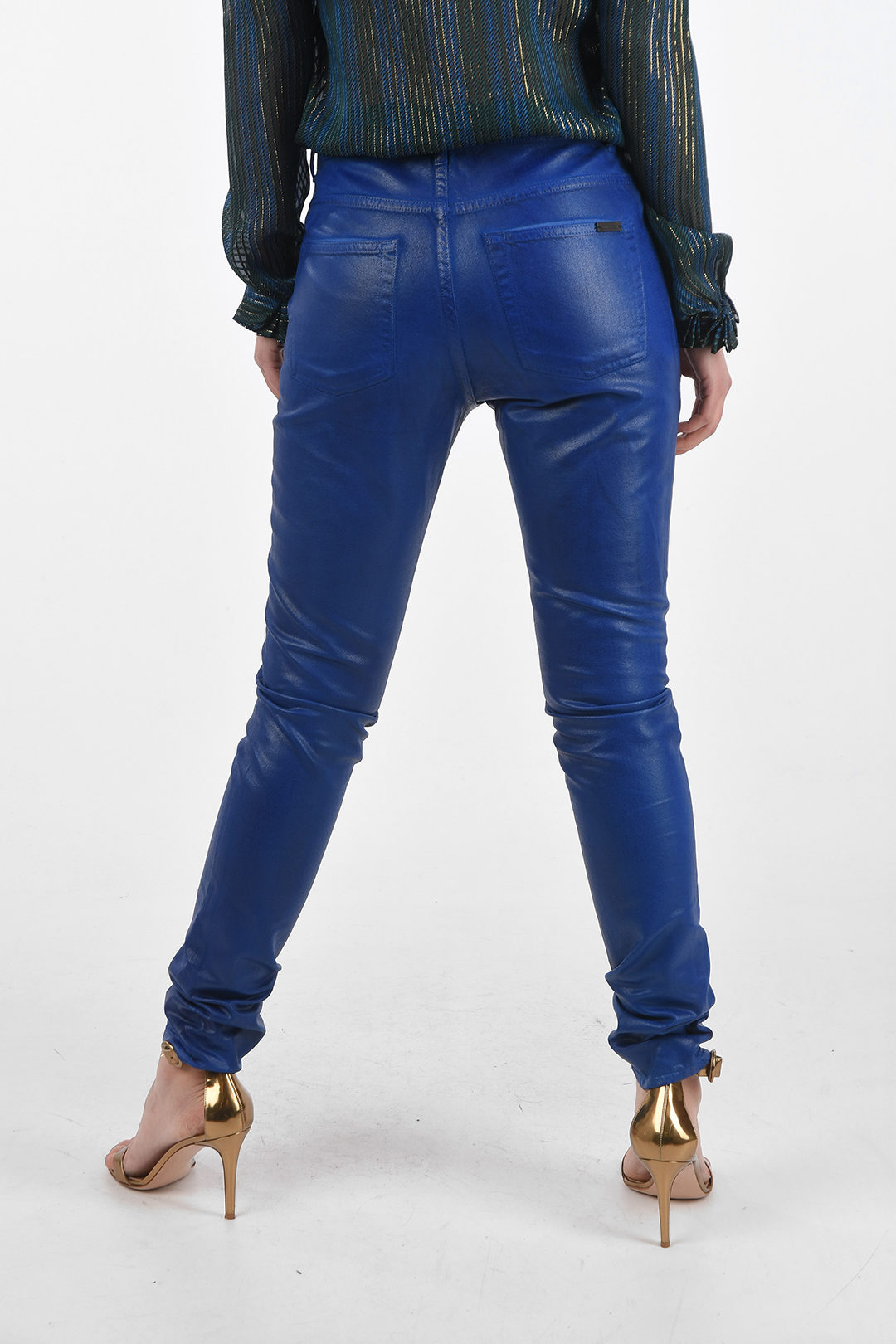 Saint Laurent Women's Black Coated Jeans