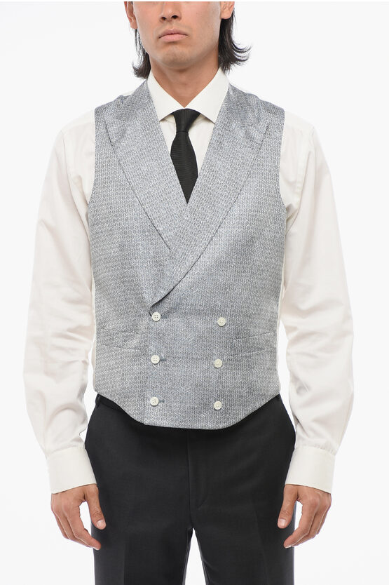 Corneliani Code Double Breasted Patterned Silk Blend Vest With Peak Lap