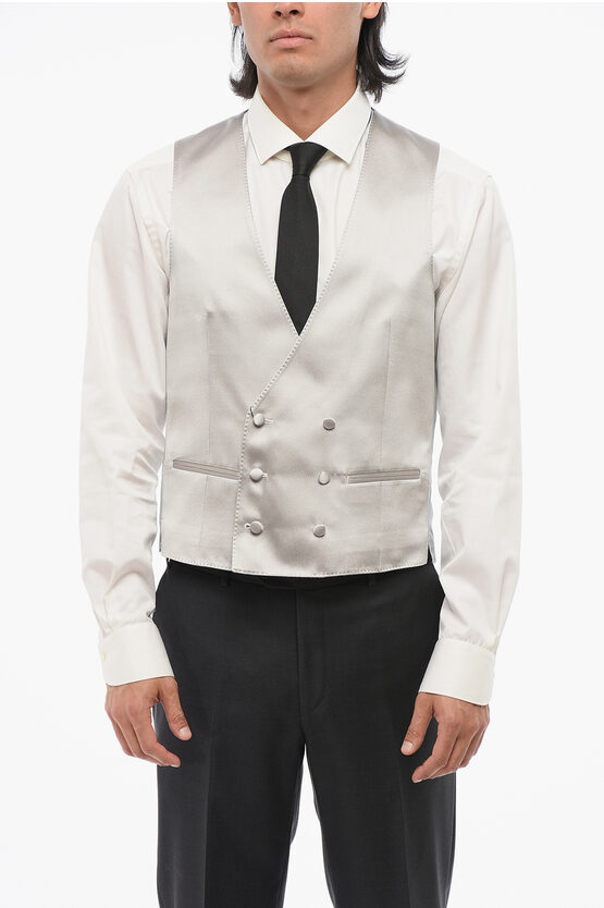 Corneliani Code Double Breasted Silk Vest With Jetted Pockets