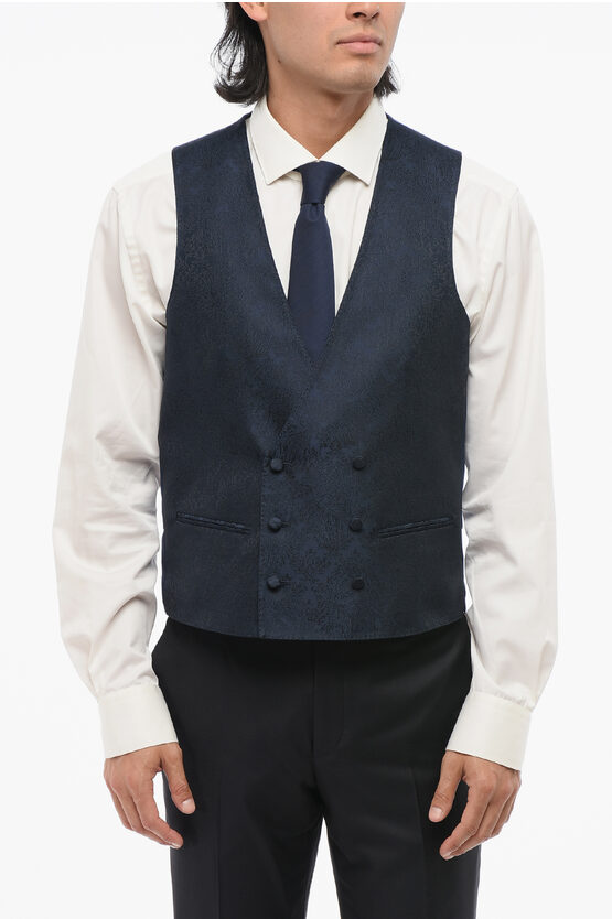 Corneliani Code Double -brested Vest With Damasked Motif