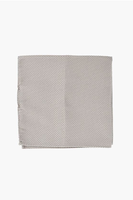 Corneliani Code Pure Silk Pocket Square With Jacquard Motif In Gray