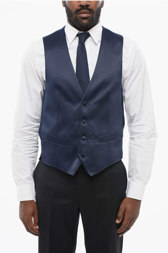 Corneliani Code Satin Vest With Slit Pockets In Blue