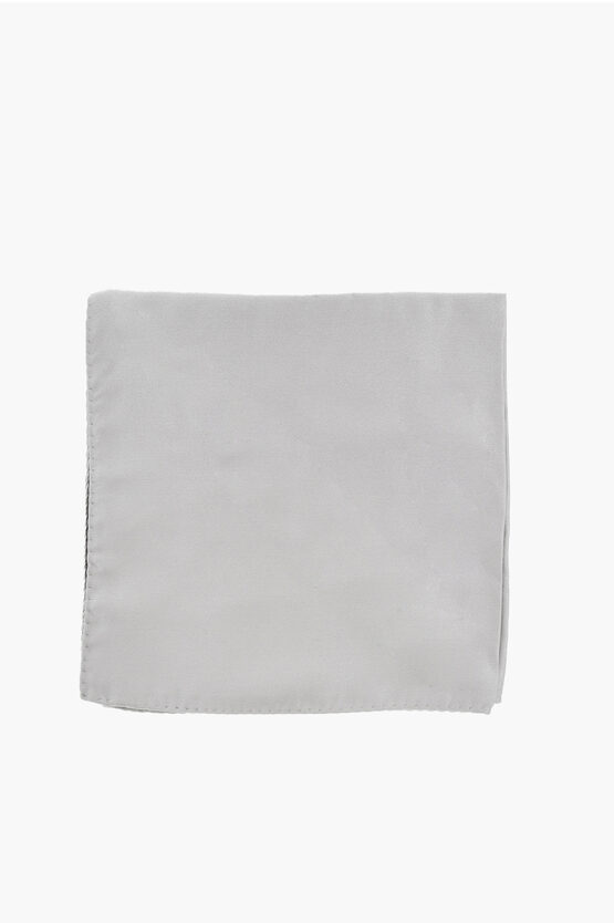 Corneliani Code Solid Color Silk Pocket Square In Gray