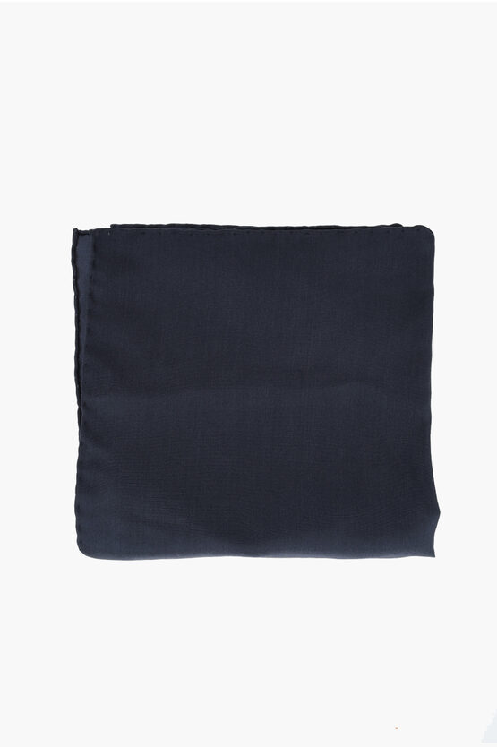 Corneliani Code Solid Color Silk Pocket Square In Blue