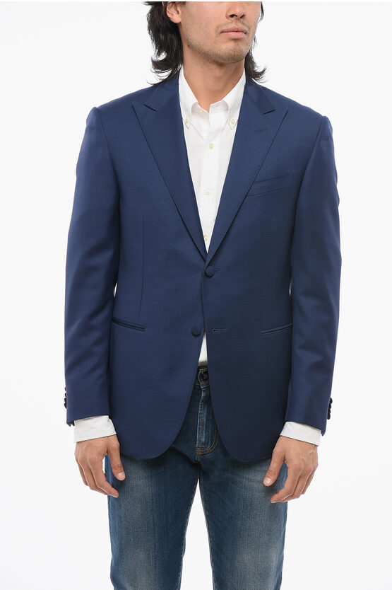 Corneliani Code Virgin Wool Blazer With Peack Lapel In Blue