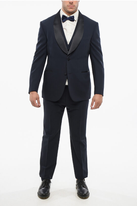 Corneliani Code Virgin Wool Center Vent Shawl Lapel 3 Piece Waistcoat S