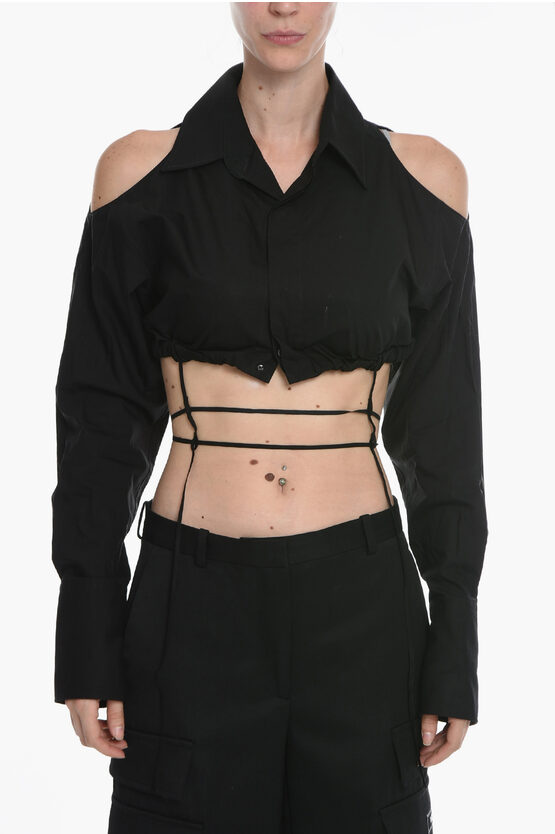 Nensi Dojaka Cold Shoulder Cropped Shirt In Black