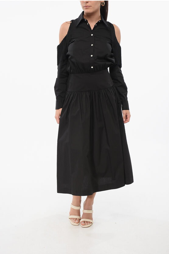 Pinko Cold Shoulder Hazzard Shirt Dress With Fringes