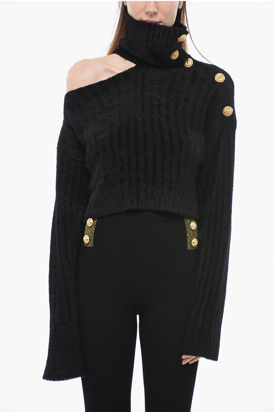 Shop Balmain Cold Shoulder Sweater With Jewel Buttons