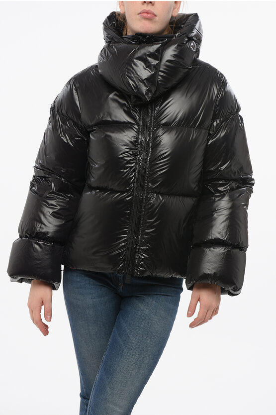 Bacon Collar-shaped Hood Storm Down Jacket In Black