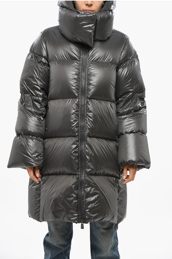 Bacon Collar-shaped Hood Storm Down Jacket In Silver
