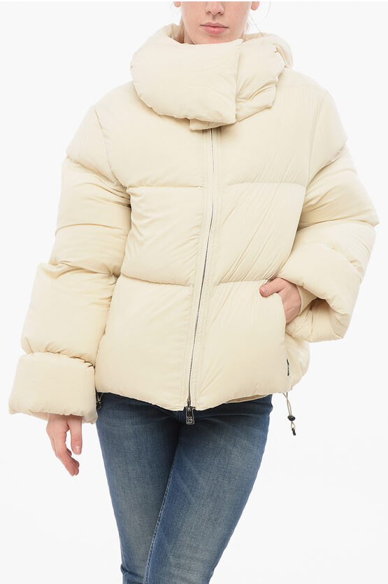 Bacon Collar-shaped Hood Storm Rod Down Jacket In White