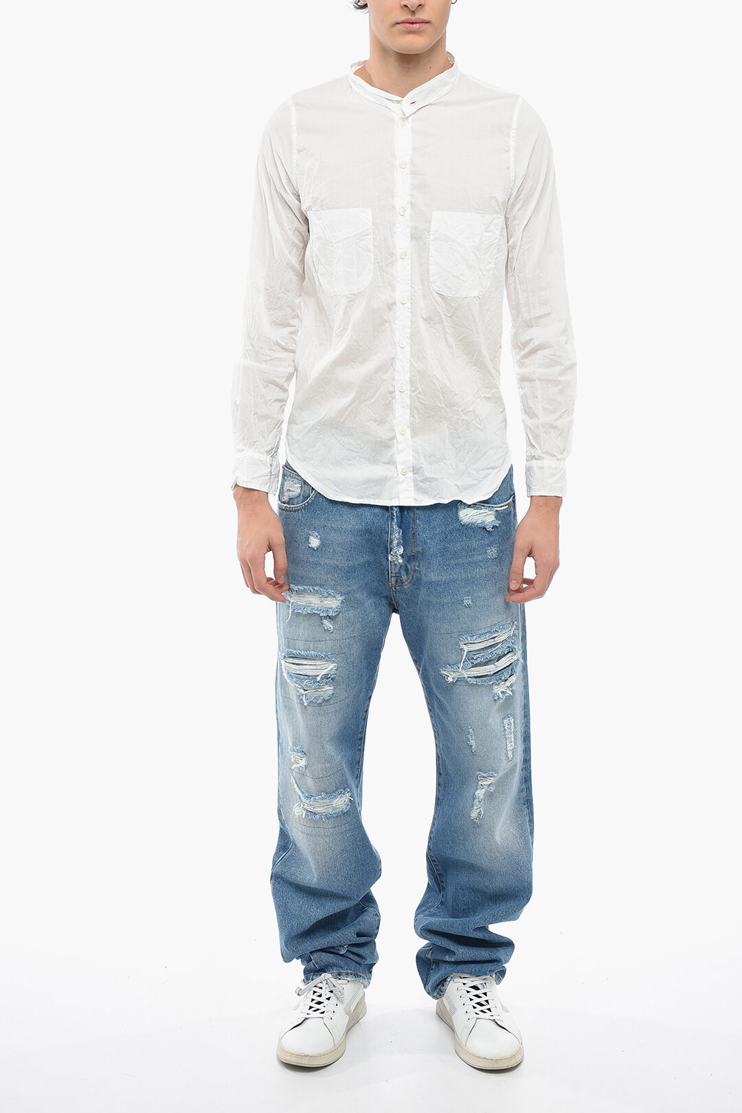 Paul Harnden Shoemakers Collarless Asymmetric Shirt with