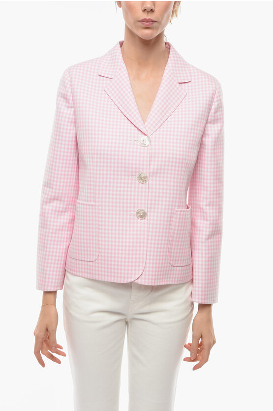 Michael Kors Collection Mini Checked 3 Button Blazer In Pink
