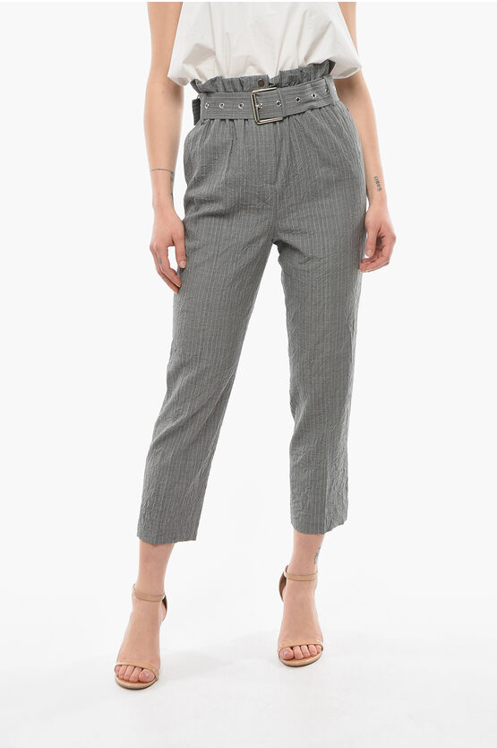 Shop Michael Kors Collection Pinstripe Paperbag Pants With Belt