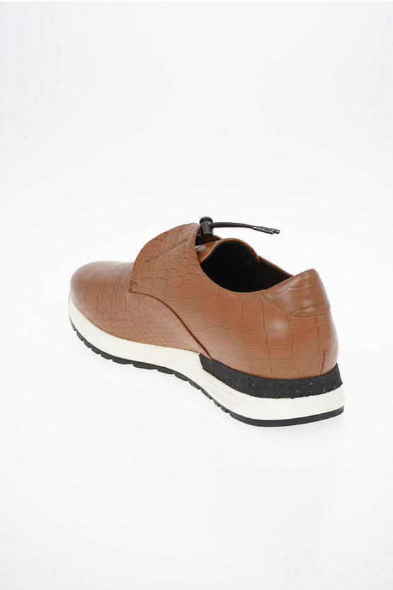 Armani COLLEZIONI Leather Crocodile-Print Sneakers men - Glamood Outlet
