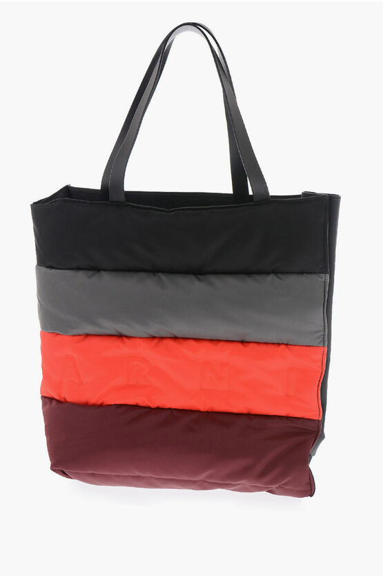 Marni Color Block Leather And Fabric Tote Bag In Multi