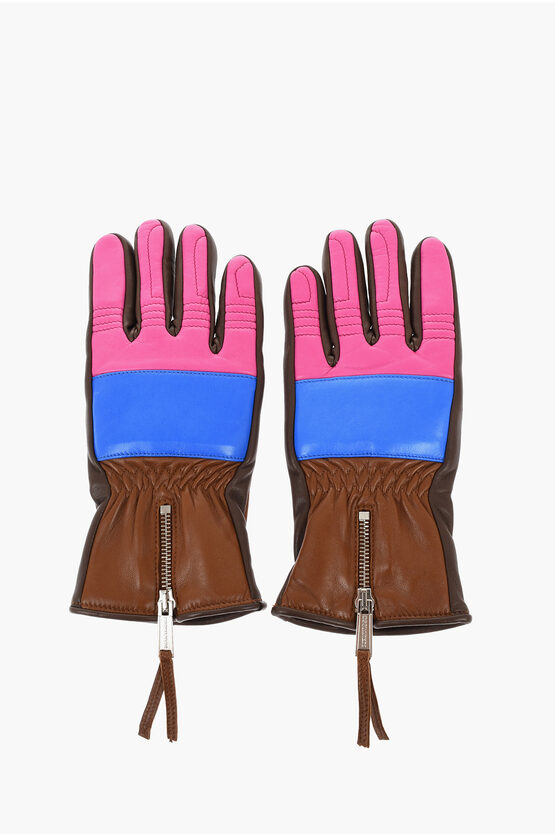 Dsquared2 Color Block Leather Glovers With Half Zip Grösse 7