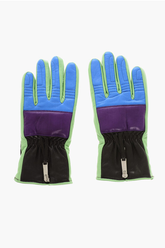 Dsquared2 Color Block Leather Gloves With Zip