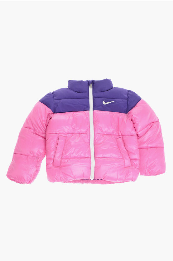 Nike Color Block Padded Jacket With Fleeced Inner In Pink