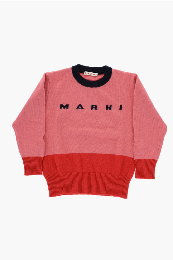 Shop Marni Color Block Wool Blend Crew-neck Sweater