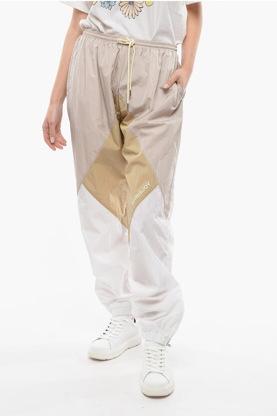 Khrisjoy Colourblock Nylon Joggers With Ankle Zip In Neutral