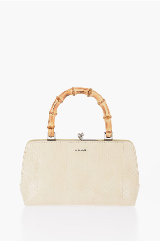 Shop Jil Sander Coluber Skin Handbag With Bamboo Handle