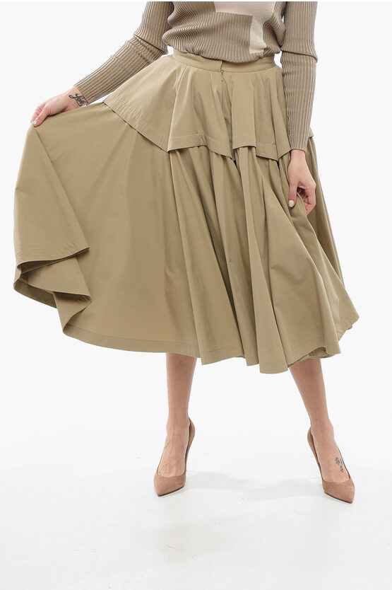 Bottega Veneta Layered Pleated Cotton-poplin Midi Skirt