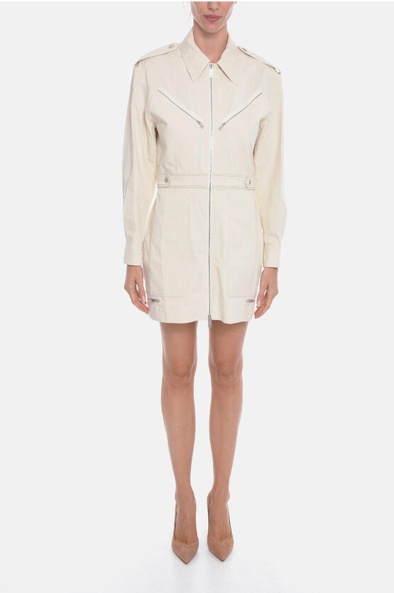 Victoria Beckham Compact-cotton Midi Dress With Front Zip In White