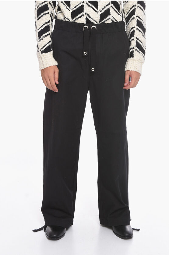 Shop Versace Compact Cotton-poplin Baggy Pants With Ankle Drawstrings