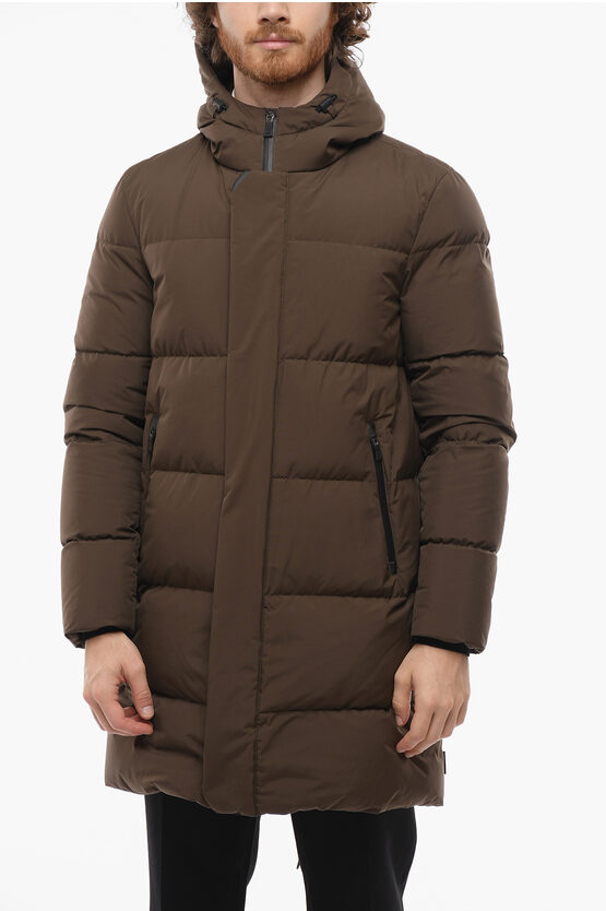 Herno Concealed Buttoning Padded Jacket With Hodd In Brown