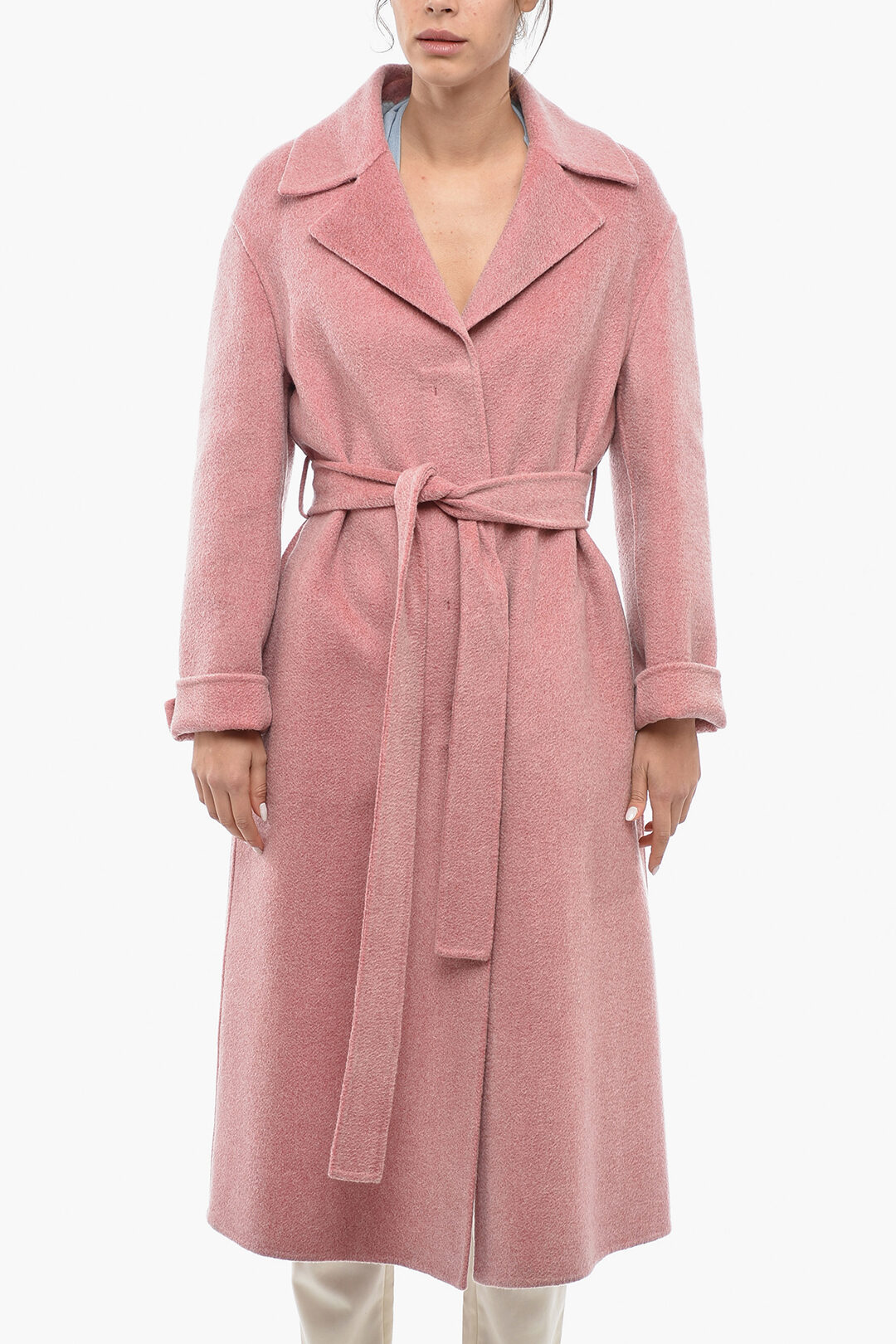 Concealed Closure Single breasted Cashmere Coat with Belt