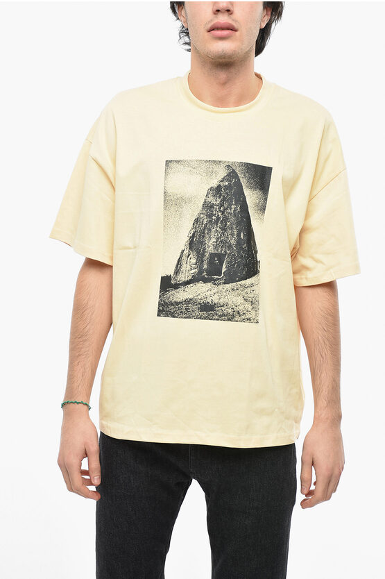 Untitled Artworks Contrast Print Cotton Crew-neck T-shirt In Neutral