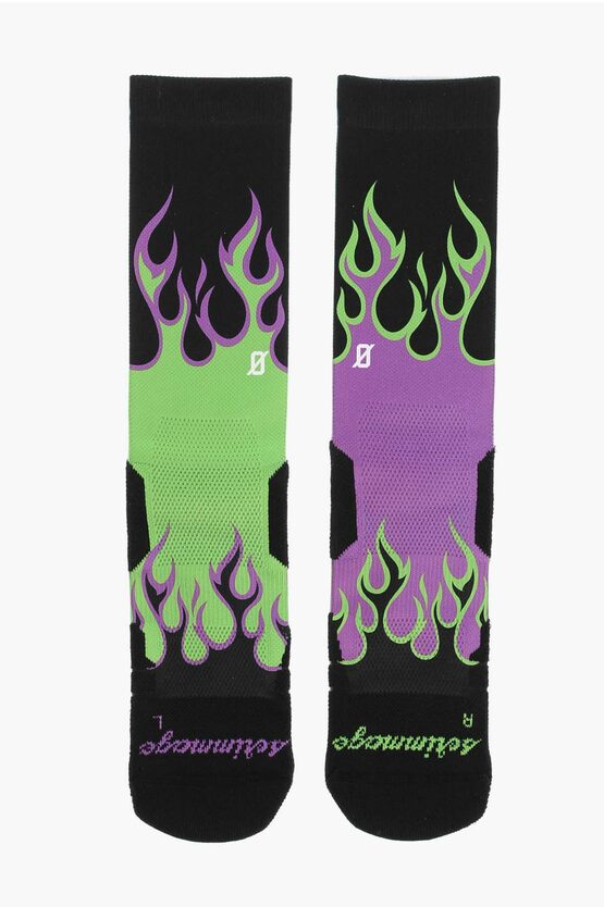 Scrimmage Contrast Printed Flame Long Socks In Black