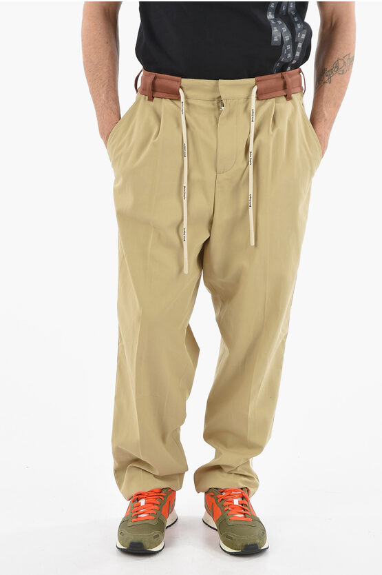 Palm Angels Contrasting Band Cotton Pants With Drawstring In Green