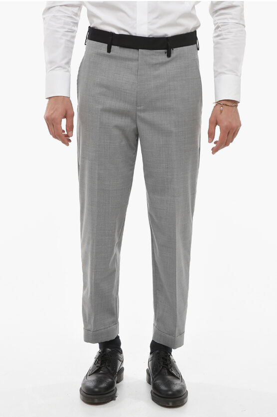 Neil Barrett Contrasting Band Pants With Metal Application In Gray