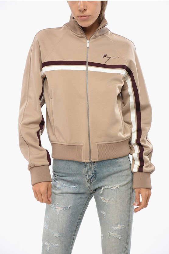 Ferragamo Contrasting Band Track Sweatshirt In Brown