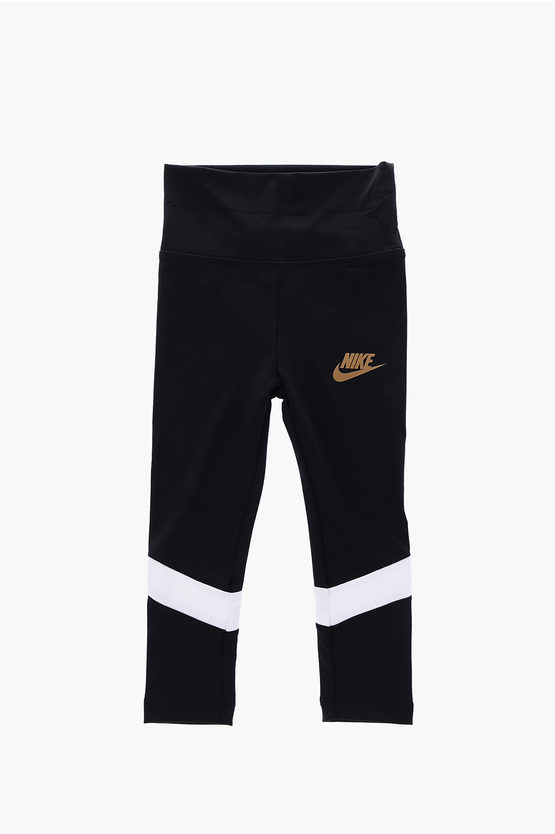 Nike Contrasting Bands Logo Printed Leggings In Black