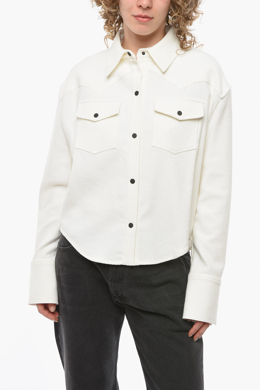 The Mannei Contrasting Buttons Asymmetrical Cut LA ROCHELLE Shirt women ...