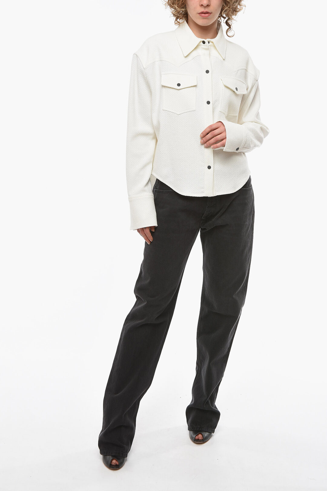 The Mannei Contrasting Buttons Asymmetrical Cut LA ROCHELLE Shirt women ...