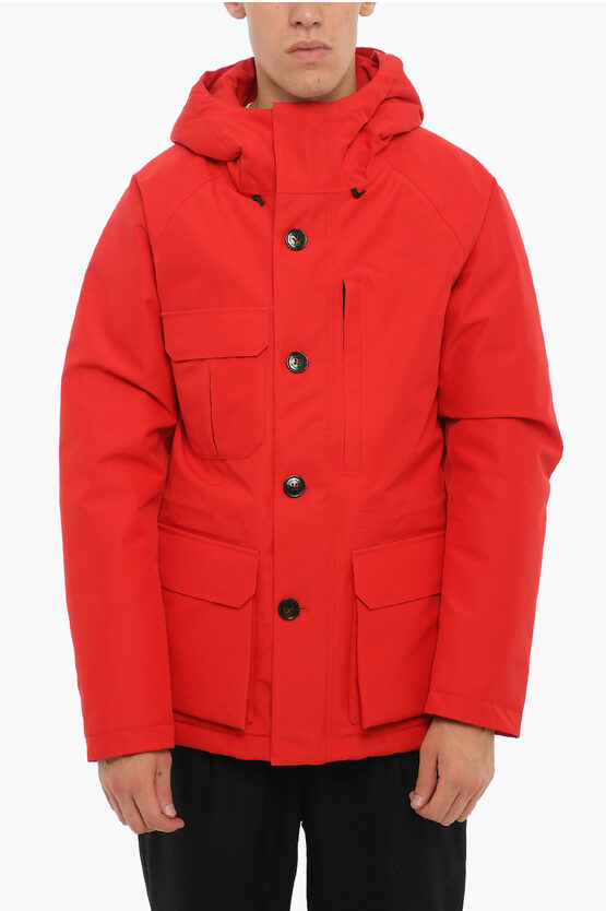 Woolrich Contrasting Buttons Gtx Mountain Utility Down Jacket In Red