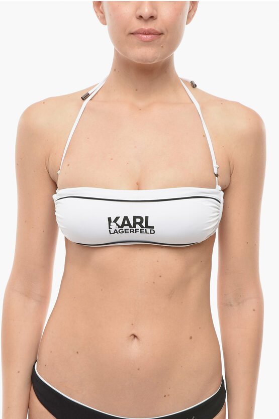 Karl Lagerfeld Contrasting Details Bandeau Bikini Top In White